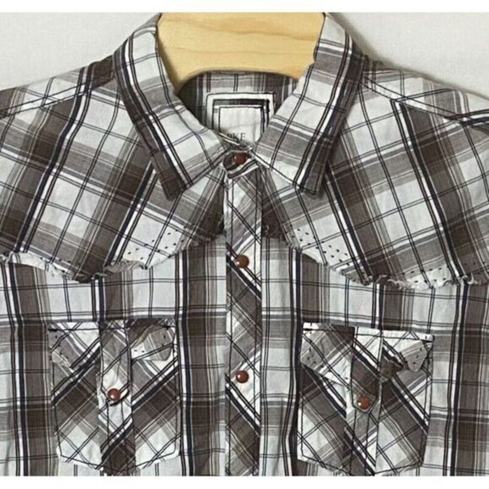 BKE Buckle Mens XL Brown Plaid Brown Pearl Snaps Athletic Fit Western‎